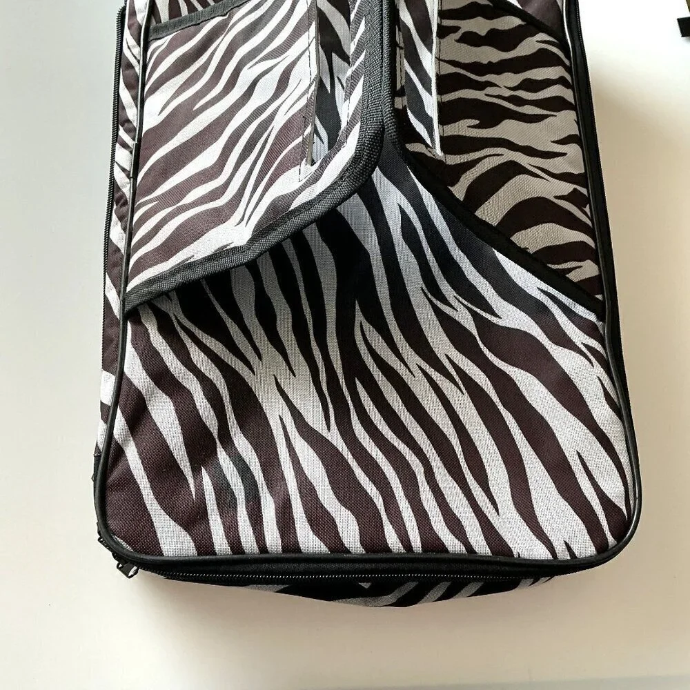 DOUBLE DECKER INSULATED FOOD AND BEVERAGE CARRY BAG ZEBRA PRINT PICNIC, TAILGATE